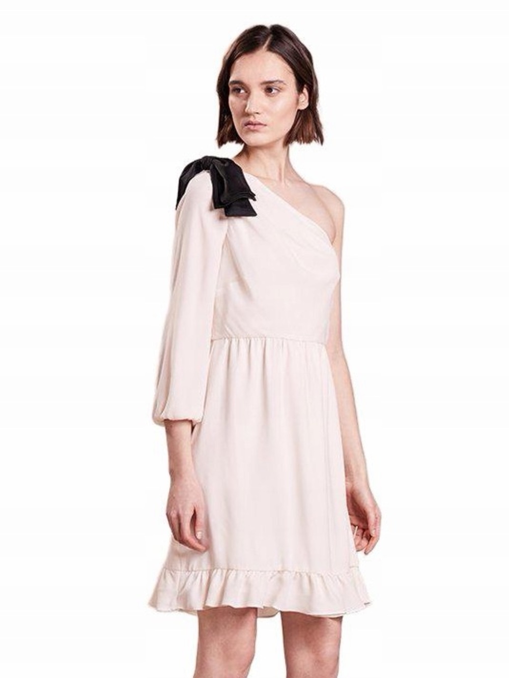 J. Crew One-Shoulder Cream Party Dress Feminine Black Shoulder Bow Size 4